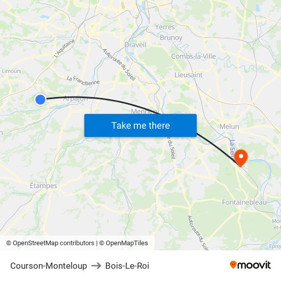 Courson-Monteloup to Bois-Le-Roi map