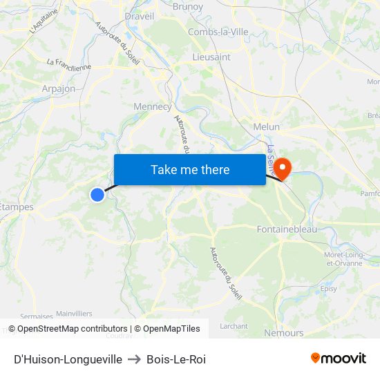 D'Huison-Longueville to Bois-Le-Roi map