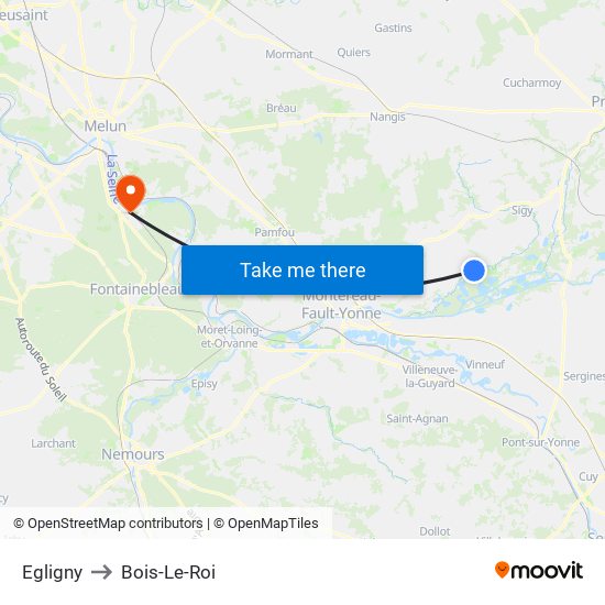 Egligny to Bois-Le-Roi map