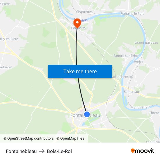 Fontainebleau to Bois-Le-Roi map
