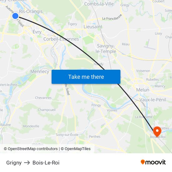 Grigny to Bois-Le-Roi map
