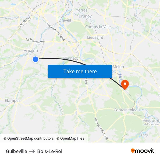 Guibeville to Bois-Le-Roi map