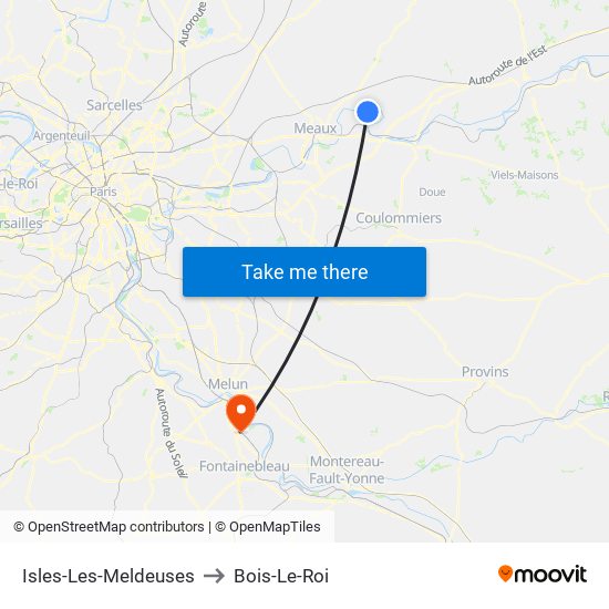 Isles-Les-Meldeuses to Bois-Le-Roi map