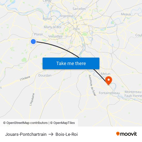 Jouars-Pontchartrain to Bois-Le-Roi map