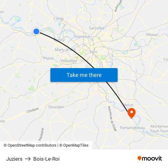 Juziers to Bois-Le-Roi map