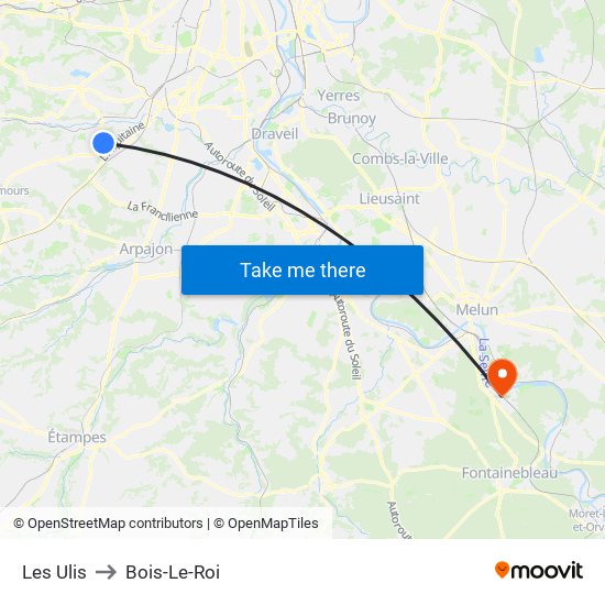 Les Ulis to Bois-Le-Roi map