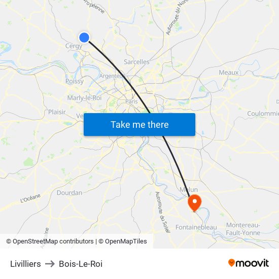 Livilliers to Bois-Le-Roi map