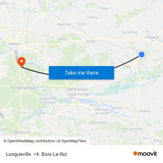 Longueville to Bois-Le-Roi map