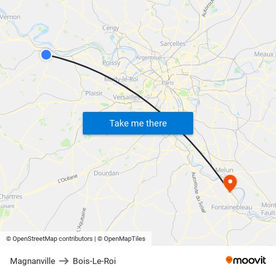 Magnanville to Bois-Le-Roi map