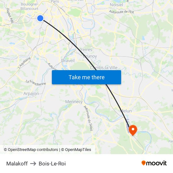 Malakoff to Bois-Le-Roi map