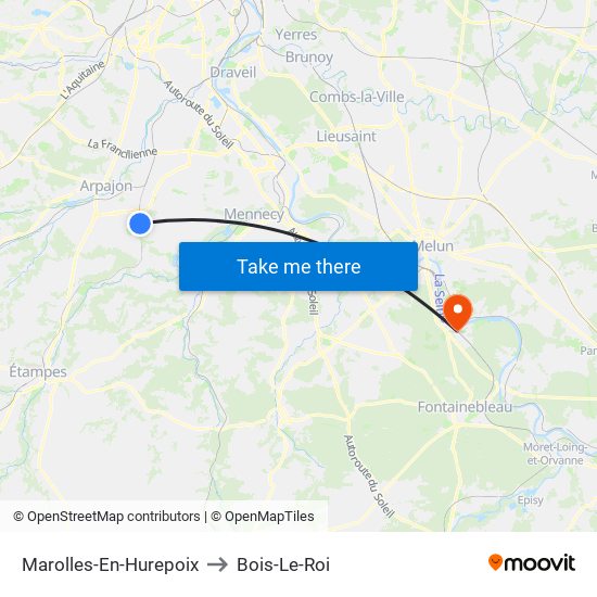 Marolles-En-Hurepoix to Bois-Le-Roi map