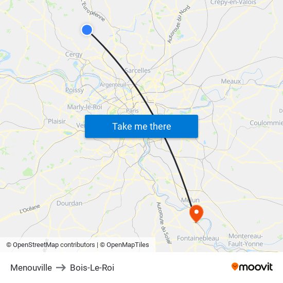 Menouville to Bois-Le-Roi map