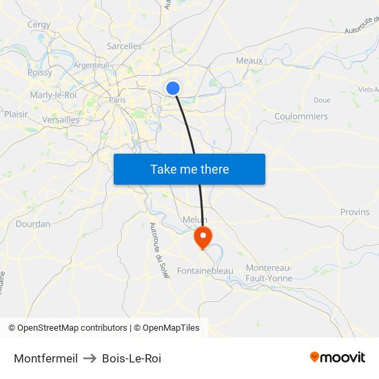 Montfermeil to Bois-Le-Roi map