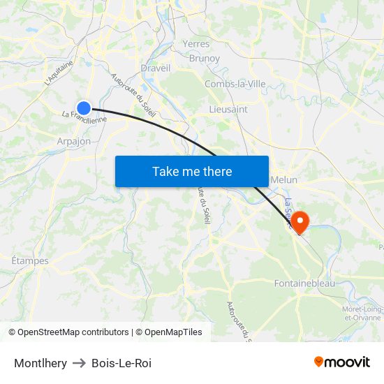 Montlhery to Bois-Le-Roi map
