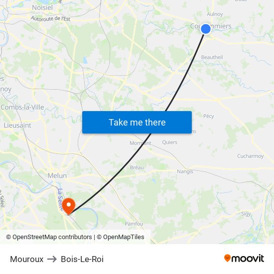 Mouroux to Bois-Le-Roi map