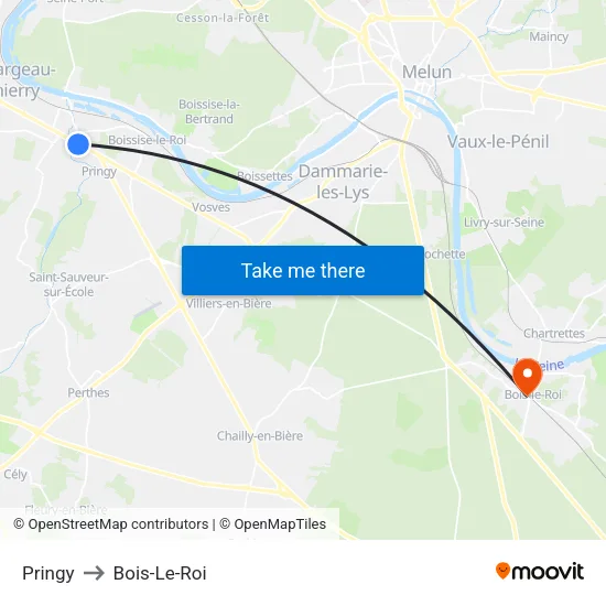 Pringy to Bois-Le-Roi map
