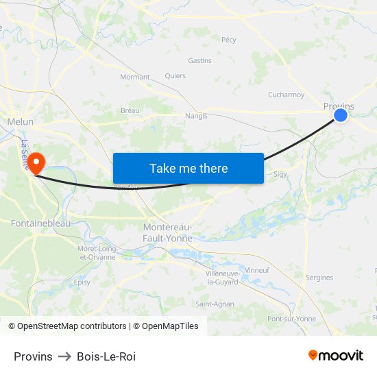 Provins to Bois-Le-Roi map