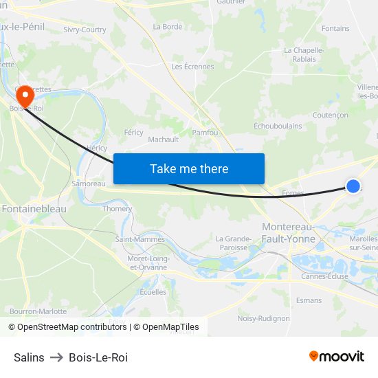 Salins to Bois-Le-Roi map