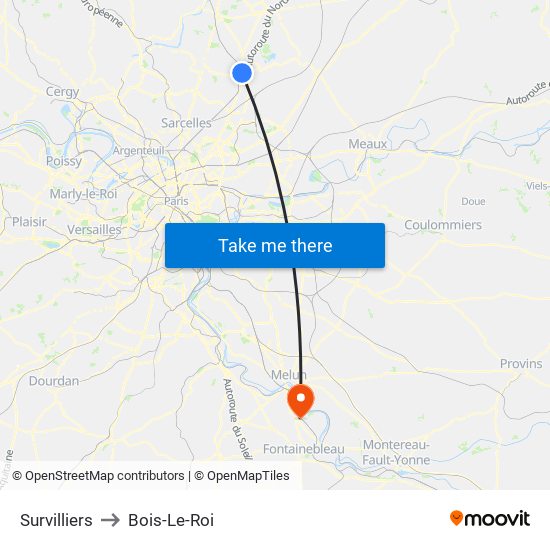 Survilliers to Bois-Le-Roi map
