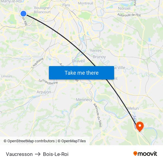 Vaucresson to Bois-Le-Roi map