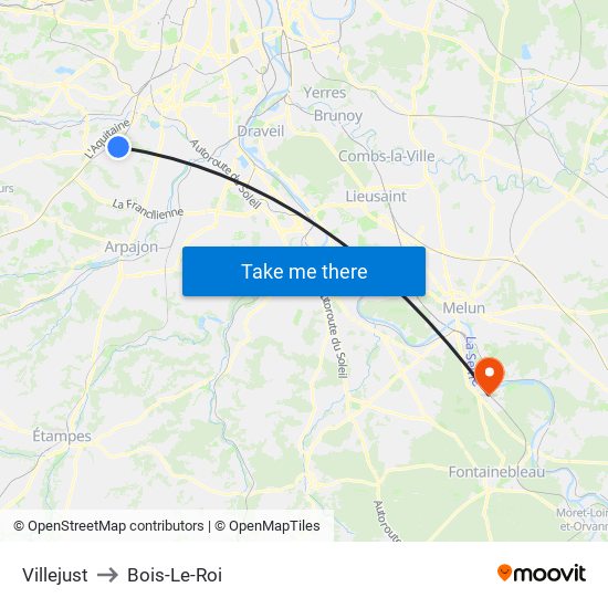Villejust to Bois-Le-Roi map