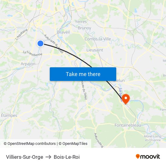Villiers-Sur-Orge to Bois-Le-Roi map