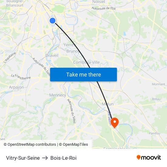 Vitry-Sur-Seine to Bois-Le-Roi map