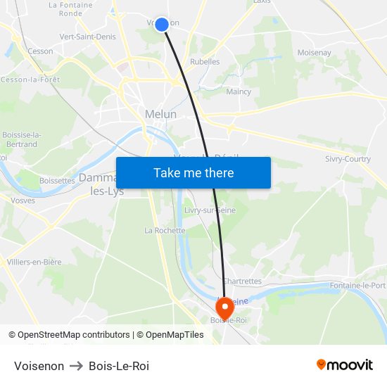 Voisenon to Bois-Le-Roi map