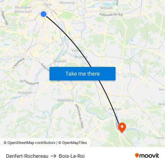 Denfert-Rochereau to Bois-Le-Roi map