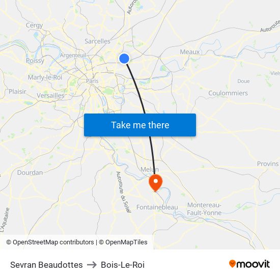 Sevran Beaudottes to Bois-Le-Roi map