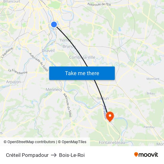 Créteil Pompadour to Bois-Le-Roi map