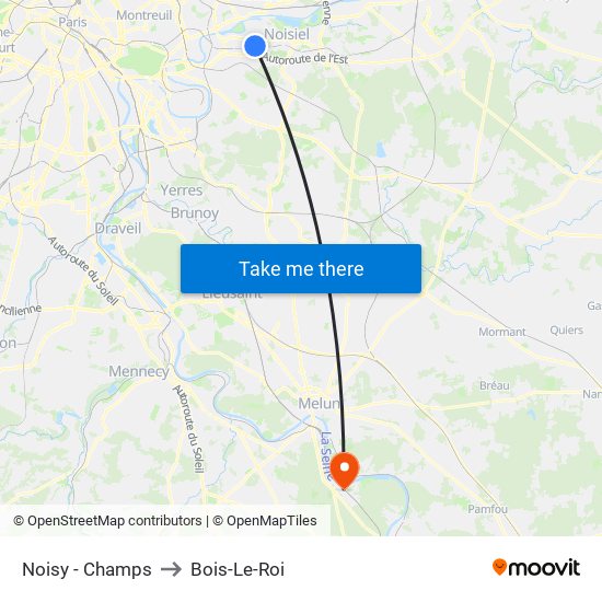 Noisy - Champs to Bois-Le-Roi map