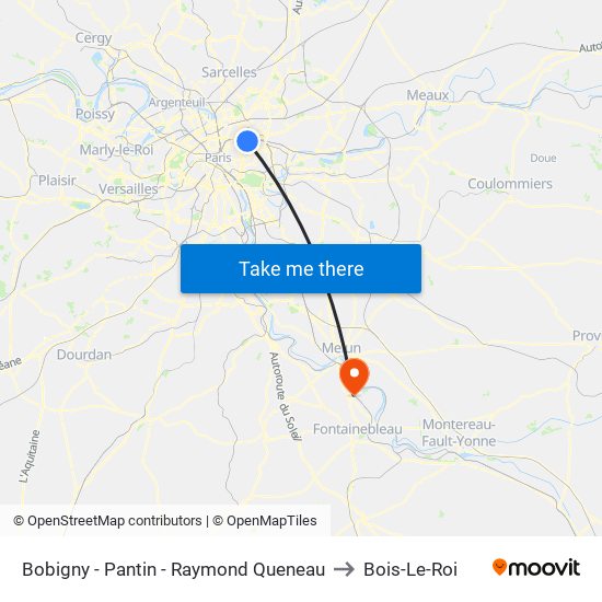 Bobigny - Pantin - Raymond Queneau to Bois-Le-Roi map