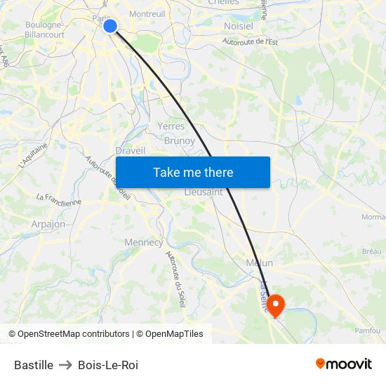 Bastille to Bois-Le-Roi map