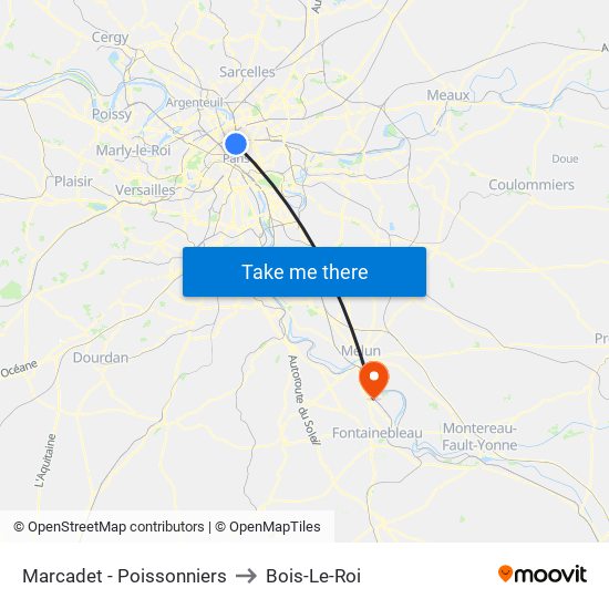 Marcadet - Poissonniers to Bois-Le-Roi map