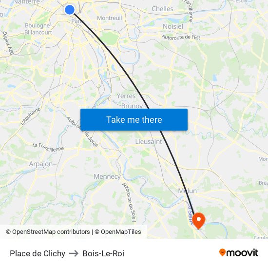 Place de Clichy to Bois-Le-Roi map