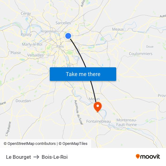 Le Bourget to Bois-Le-Roi map