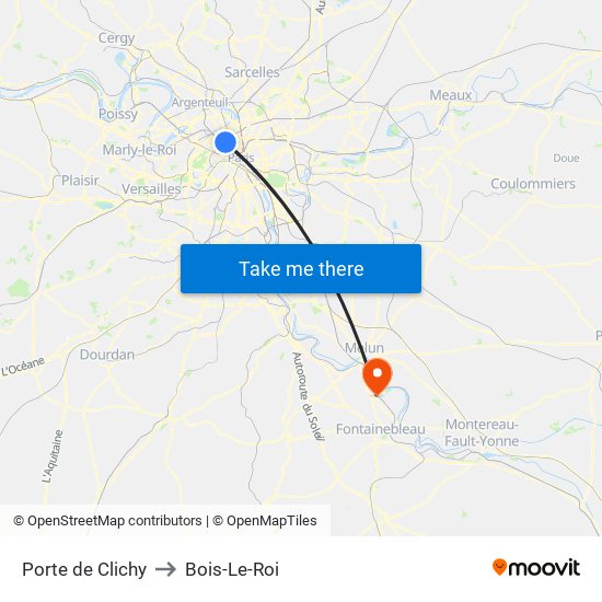 Porte de Clichy to Bois-Le-Roi map
