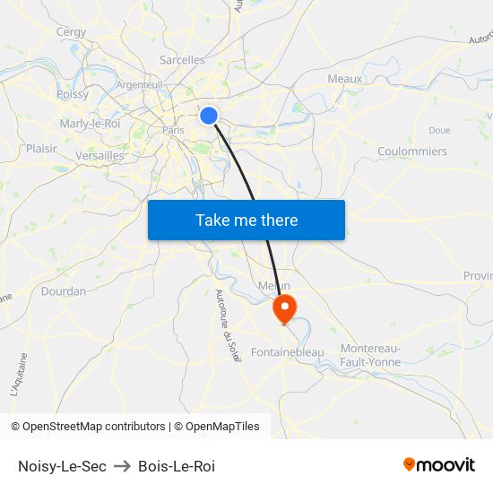 Noisy-Le-Sec to Bois-Le-Roi map