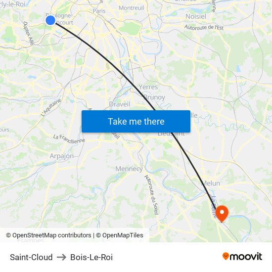 Saint-Cloud to Bois-Le-Roi map