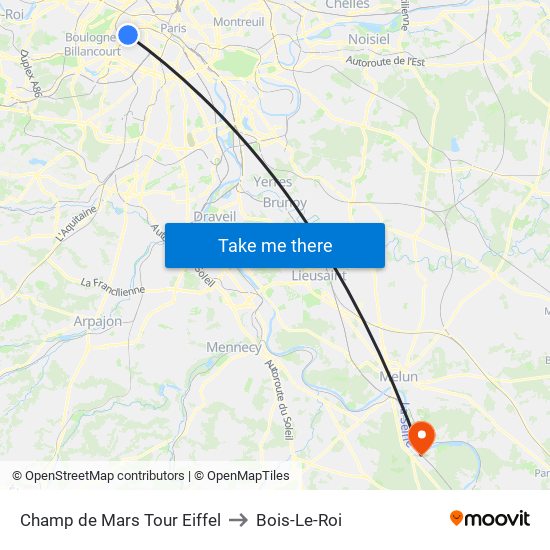 Champ de Mars Tour Eiffel to Bois-Le-Roi map