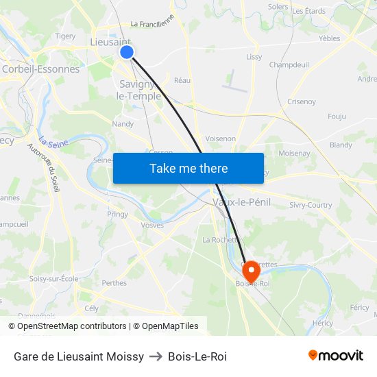 Gare de Lieusaint Moissy to Bois-Le-Roi map