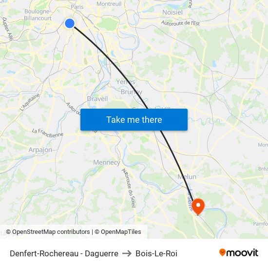 Denfert-Rochereau - Daguerre to Bois-Le-Roi map