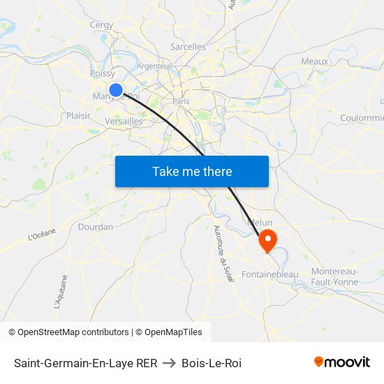 Saint-Germain-En-Laye RER to Bois-Le-Roi map