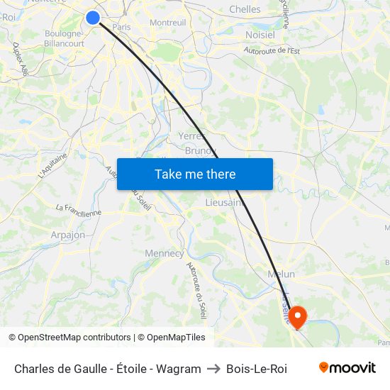 Charles de Gaulle - Étoile - Wagram to Bois-Le-Roi map
