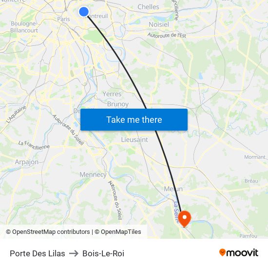Porte Des Lilas to Bois-Le-Roi map