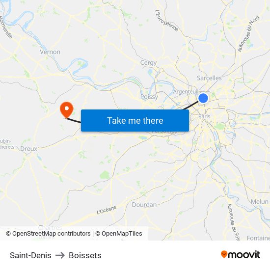 Saint-Denis to Boissets map