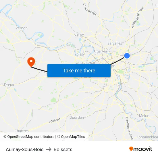 Aulnay-Sous-Bois to Boissets map