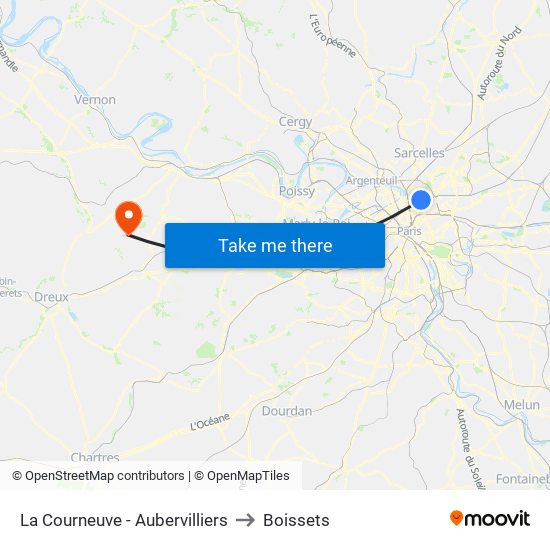 La Courneuve - Aubervilliers to Boissets map