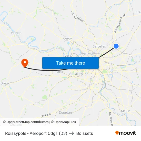 Roissypole - Aéroport Cdg1 (D3) to Boissets map
